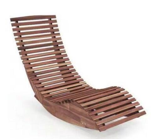 Acacia Wood Patio Chaise Lounge Chair Outdoor Rocking Chair with Slatted Design