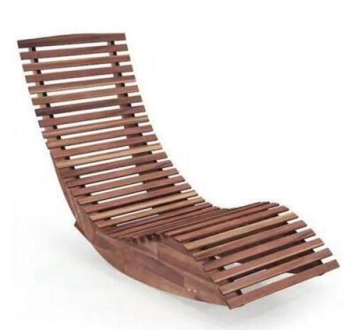 Acacia Wood Patio Chaise Lounge Chair Outdoor Rocking Chair with Slatted Design
