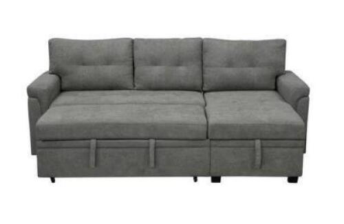 84.64 in. Velvet L-Shaped Sleeper Sectional Sofa with Square Arms in. Gray, Reversible Chaise, and Pull-out Sofa Bed