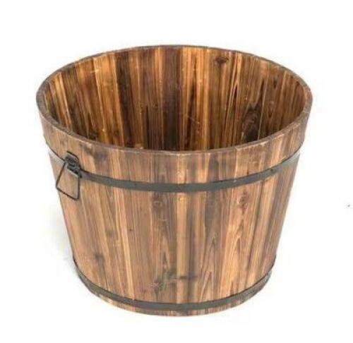 23 in. Dia x 17 in. H Brown Wooden Large Round Whiskey Barrel Planter