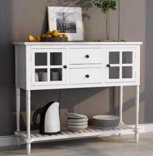 42 in. White Standard Rectangle Wood Console Table with Bottom Shelf with Drawers