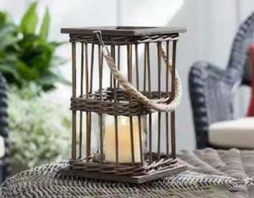 10.85 in. H Outdoor Patio Weaved Lantern with Rope Handle