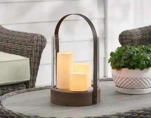 (2) - 14 in. Outdoor Patio Round Handle Lantern with 3 LED Candles