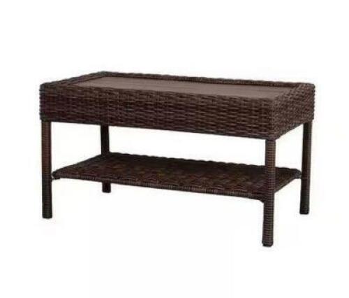 Cambridge Brown Wicker Patio Coffee Table with Faux Wood Top