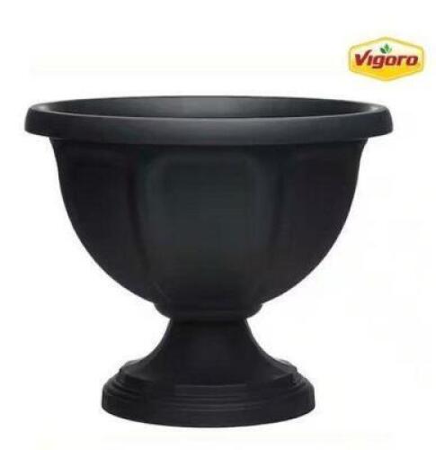 18 in. Warwick Large Black High-Density Resin Urn Planter