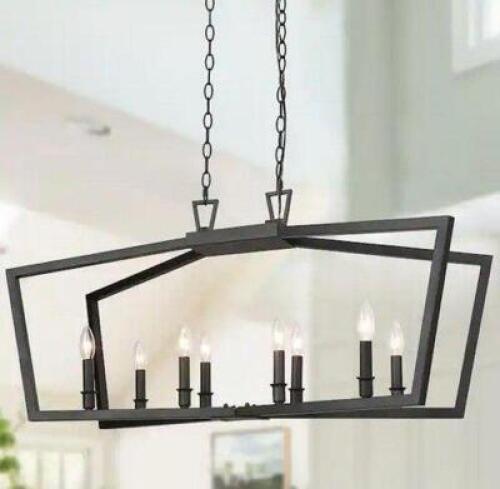 Modern Matte Black Candlestick Chandelier, 37 in. 8-Light Farmhouse Island Dining Room Cage Chandelier