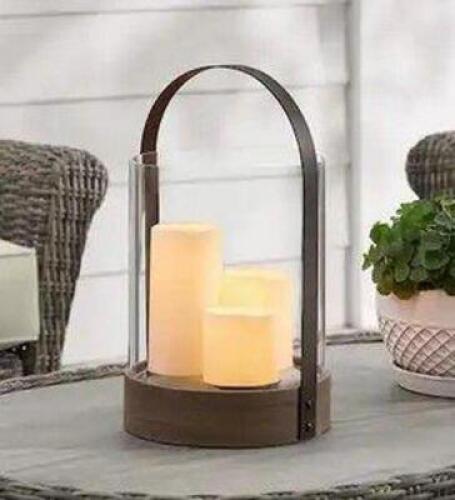 (2) - 14 in. Outdoor Patio Round Handle Lantern with 3 LED Candles