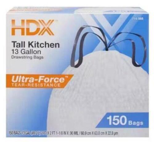 13 Gal.�FLEX�White Drawstring Kitchen Trash Bags (150 Count)