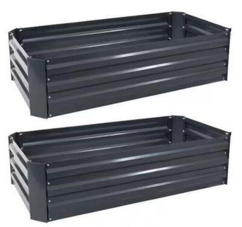 48 in. Rectangle 2 Galvanized Steel Raised Beds, Dark Gray