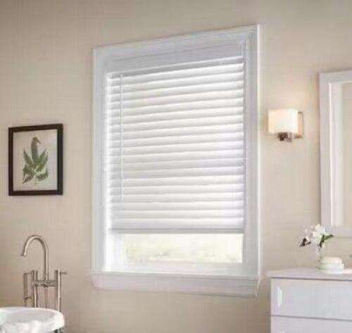 White Cordless 2 in. Faux Wood Blind - 55.25 in. W x 54 in. L (Actual Size 54.75 in. W x 54 in. L)