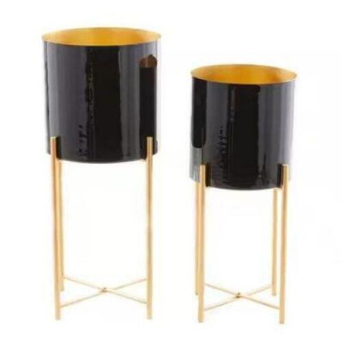 10 In. x 24 In. Black Metal Contemporary Planter (Set of 2)