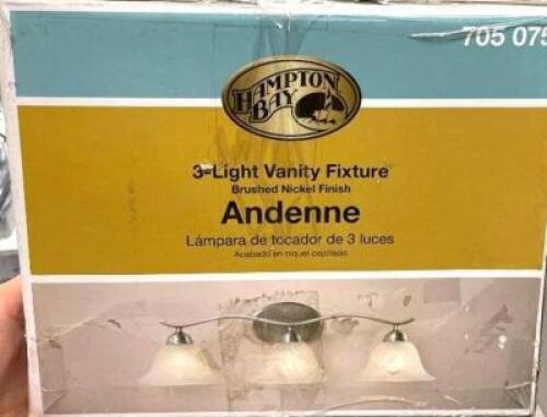 HAMPTON BAY Andenne 3-Light Brushed Nickel Vanity Light with Bell Shaped Marbleized Glass Shades