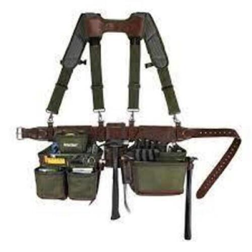 BUCKET BOSS 2-Bag Hybrid Suspension Rig Work Tool Belt with Suspenders in Green