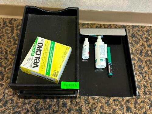 ASSORTED OFFICE SUPPLIES AND PAPER TRAYS