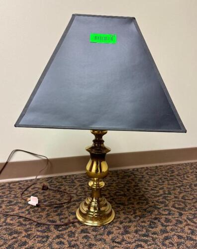 GOLD COLORED LAMP WITH BLUE SHADE