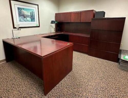 "U" SHAPED OFFICE DESK WITH FOUR DRAWER FILE CABINET