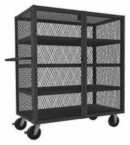 DESCRIPTION: (1) DUAL-LATCH WELDED MESH SECURITY CART WITH FIXED SHELVES BRAND/MODEL: DURHAM INFORMATION: GRAY, STEEL SIZE: HEIGHT: 56 &frac12;&rdquo; WIDTH: 26&rdquo; L