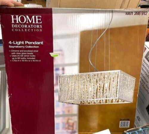 HOME DECORATORS COLLECTION Saynsberry 4-Light Chrome and Crystal Square Shape Pendant