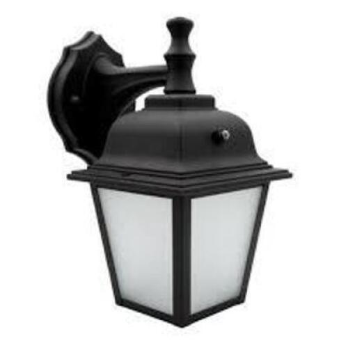 MAXXIMA LED Porch Lantern Outdoor Wall Light, Black w/ Frosted Glass, Dusk to Dawn Sensor, 750 Lumens, 3000K Warm White