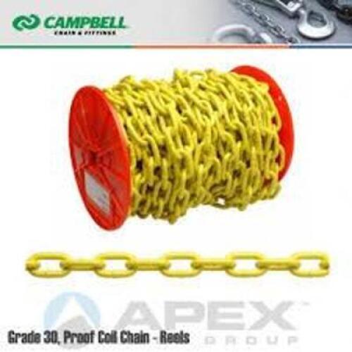 DESCRIPTION: (2) PROOFCOIL CHAIN BRAND/MODEL: CAMPBELL #PD0725027 INFORMATION: YELLOW REEL SIZE: 3/16" X 100' RETAIL$: $160.78 EA QTY: 2
