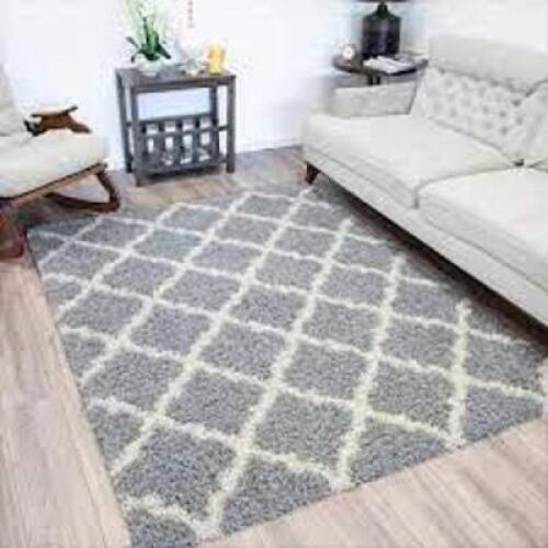 OTTOMANSON Shag Collection Ultimate Contemporary Moroccan Trellis Design Grey 8 ft. x 10 ft. Area Rug