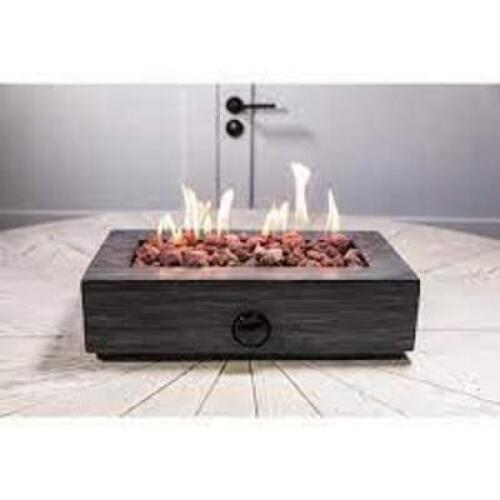 HAMPTON BAY 17.1 in. x 6.6 in. Rectangular Cement Gas Fire Pit Faux Wood Tabletop