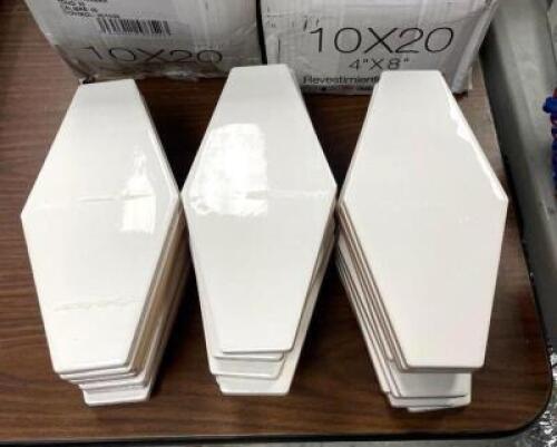 (15) SQ FT OF Birmingham Hexagon Bianco 4 in. x 8 in. Polished Ceramic Subway Tile
