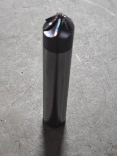 DESCRIPTION: (2) SOLID CARBIDE 45 DEG TAPER FORM BARREL CUTTERER END MILL BRAND/MODEL: ACCUPRO 03327145 SIZE: 0.6250" SM END DIA 5/16" LOC 5/8" SD RET