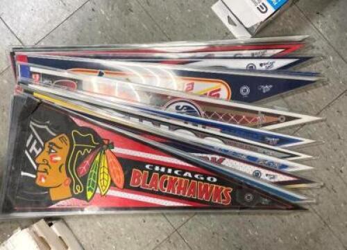 LARGE ASSORTMENT OF NHL PENNANTS (ALL TEAMS ARE SHOWN IN ADDITIONAL PHOTOS)
