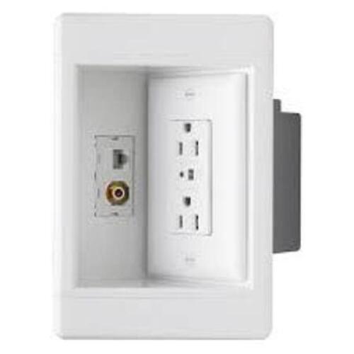 LEGRAND Pass & Seymour 1 Gang Recessed TV Media Box Kit with Surge Suppressing Outlet and Low Voltage Inserts, White