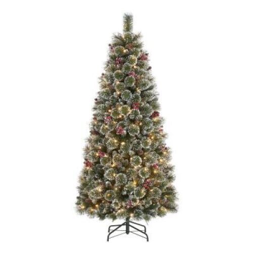 DESCRIPTION: (1) ARTIFICIAL CHRISTMAS TREE BRAND/MODEL: HOLIDAY TIME INFORMATION: GLITTERING FROST SLIM PINE TREE SIZE: 6.5' RETAIL$: $119.00 EA QTY:
