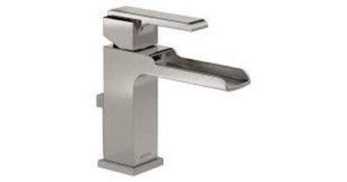 DELTA Ara 1.2 GPM Single Hole Waterfall Bathroom Faucet Includes Metal Pop-Up Drain Assembly