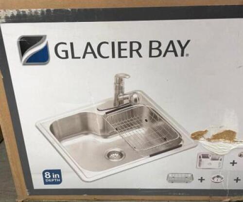 GLACIER BAY All-in-One Drop-in Stainless Steel 25 in. 3-Hole Single Bowl Kitchen Sink