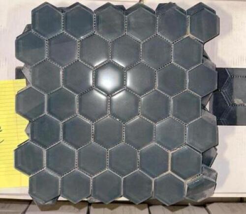 (180)- SQUARE FOOT OF GLASS SMOKEY HEX MESHED TILES