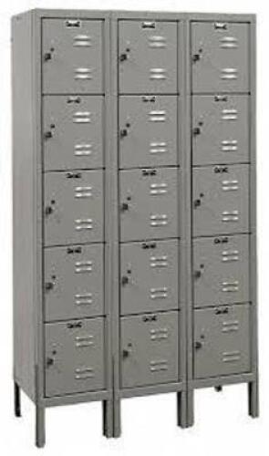DESCRIPTION: (1) PREMIUM BOX LOCKER BRAND/MODEL: HALLOWELL #4VEV5 INFORMATION: LOUVERED, PADLOCK HASP, GRAY SIZE: 36 IN X 12 IN X 66 IN, 5 TIERS, 3 UN