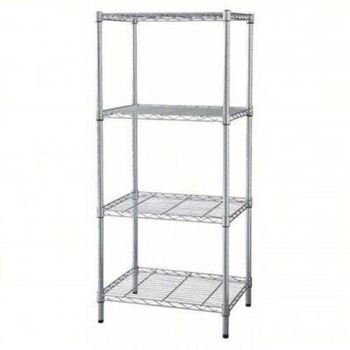 DESCRIPTION: (1) WIRE SHELVING UNIT BRAND/MODEL: PRODUCT NUMBER #1PGG5 INFORMATION: CHROME, WIRE, 4 SHELVES, DRY SIZE: 24" X 24" X 74 RETAIL$: $201.53