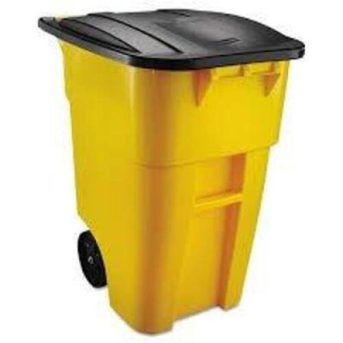DESCRIPTION: (1) HEAVY DUTY ROLLING TRASH CAN BRAND/MODEL: RUBBERMAID BRUTE INFORMATION: YELLOW SIZE: 50 GAL RETAIL$: $234.68 QTY: 1