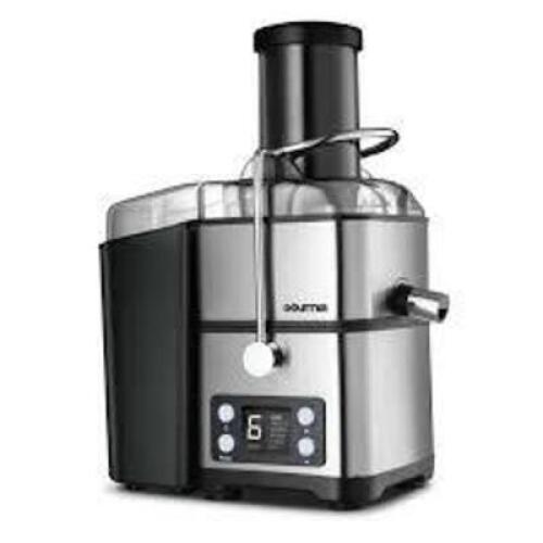 DESCRIPTION: (1) WHOLE FRUIT EXTRACTION JUICER BRAND/MODEL: GOURMIA INFORMATION: BLACK WITH STAINLESS STEEL RETAIL$: $69.99 EA QTY: 1