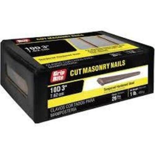 DESCRIPTION: (12) BOXES OF (26) CUT MASONRY NAILS BRAND/MODEL: GRIPTIRE INFORMATION: 10D, HARDENED STEEL SIZE: 3" RETAIL$: $9.98 EA QTY: 12