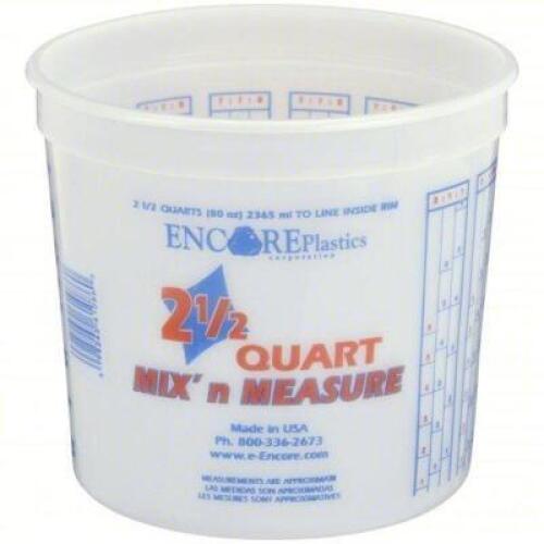 DESCRIPTION: (1) CASE OF (24) PAINT MIX AND MEASURE CONTAINER BRAND/MODEL: ENCORE PLASTICS #804KY6 INFORMATION: 2.5 QT CAPACITY, 6 3/16 IN, HDPE RETAI