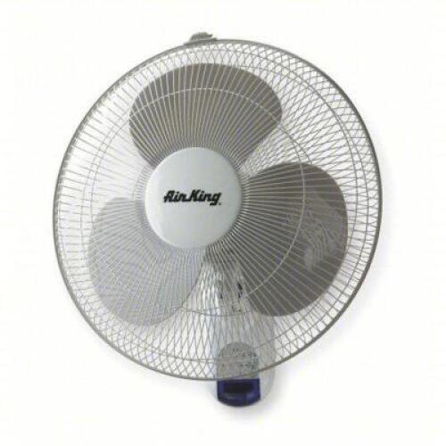DESCRIPTION: (1) WALL MOUNT FAN BRAND/MODEL: AIR KING #2EKZ7 INFORMATION: 6 IN BLADE DIA, OSCILLATING, 3 SPEEDS, 1140/1340/1480 CFM RETAIL$: $129.03 E