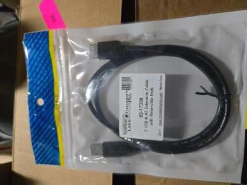 DESCRIPTION: (1) CASE OF APPROX (100) USB A-AF EXTETION CABLES W/ REVERSIBLE ENDS BRAND/MODEL: STELLAR LABS 83-17338 SIZE: 3" RETAIL$: $909.00 QTY: 1
