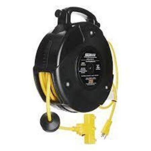 DESCRIPTION: (1) 12/3 POWER CABLE REEL WITH TRIPLE TAP HEAD BRAND/MODEL: STAGE NINJA STX-40-3 SIZE: 40' RETAIL$: $279.99 QTY: 1
