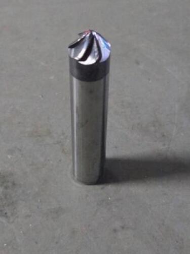 DESCRIPTION: (2) SOLID CARBIDE 45 DEG TAPER FORM BARREL CUTTERER END MILL BRAND/MODEL: ACCUPRO 03327145 SIZE: 0.6250" SM END DIA 5/16" LOC 5/8" SD RET
