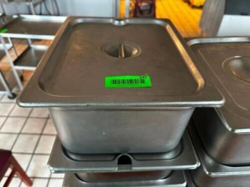 (4) HALF SIZE STAINLESS INSERTS W/ LIDS