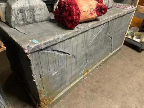 (2) WOODEN FRAME CRYPTS W/ GREY FOAM PANELING.