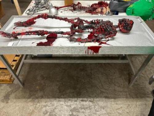 WOODEN MORGUE TABLE PROP W/ BLOODY SKELETON