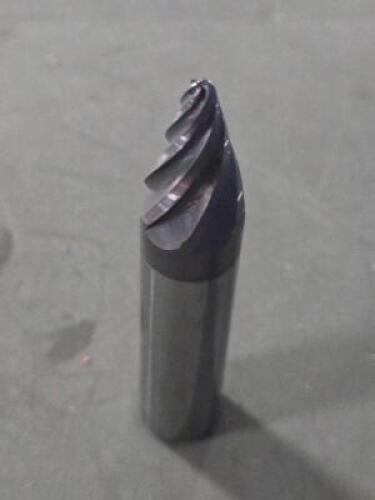DESCRIPTION: (2) SOLID CARBIDE TAPER FORM BARREL CUTTER END MILLS BRAND/MODEL: ACCUPRO 03328267 SIZE: 15 DEG ANG./SIDE 0.6250" SM END DIA 0.9834 " LOC