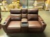 BROWN LEATHER POWER RECLINING LOVESEAT W/ CHARGING PORTS - 2