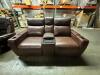 BROWN LEATHER POWER RECLINING LOVESEAT W/ CHARGING PORTS - 3